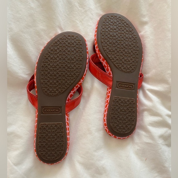 Coach Pattey Logo Flat Sandal with Flower Detailing size6.5 red/pink - Picture 6 of 10